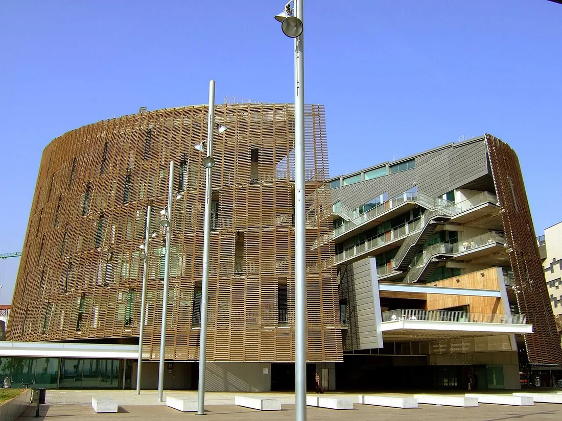 The Barcelona Biomedical Research Park (PRBB) building by the sea in Barcelona