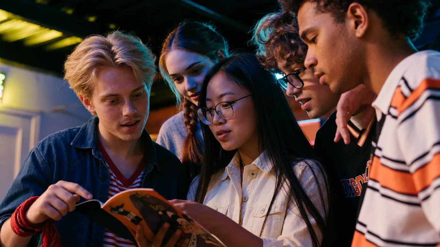 Students exploring a hands-on exhibit together during the Barcelona Explorers Camp